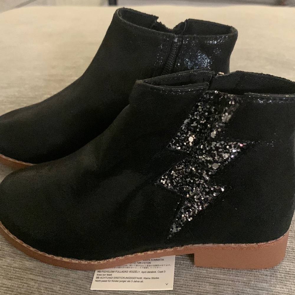 Zara Girls Black Sparkle Ankle Boots Size 9.5